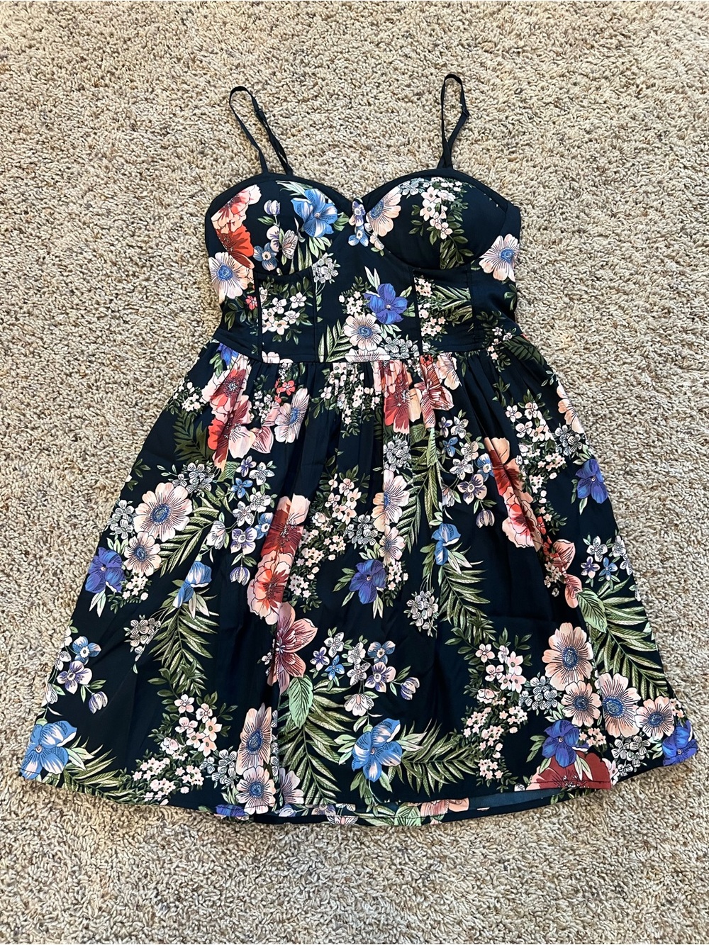 Band of Gypsies Black Floral Sundress with Blue, Pink, Coral and Green Accents